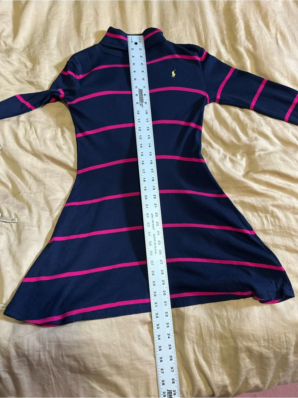Polo Ralph Lauren Girls Navy and Pink striped Turtleneck Dress Size L(12-14)